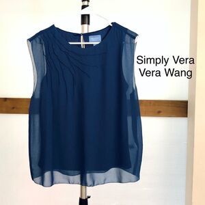 Simply VERA VERA WANG  Flowy‎ Dark Cobalt Blue Lined Sleeveless Blouse / Sz PL